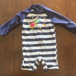 UP AND FAST EUC BOYS NAVY WHITE STRIPES BABY SWIMSUIT SUMMER SWIM SZ 9 12 MONTHS